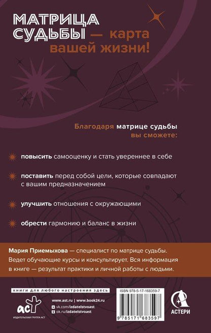 Фотография книги "Мария Приемыхова: Обучение методу "Матрица судьбы". Полное руководство: от построения матрицы до анализа кармических хвостов. Авторская трактовка"