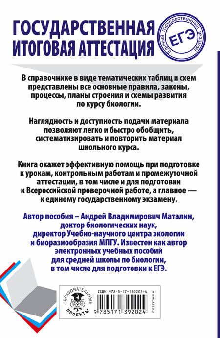 Фотография книги "Маталин: Биология. Весь школьный курс в таблицах и схемах для подготовки к ЕГЭ"