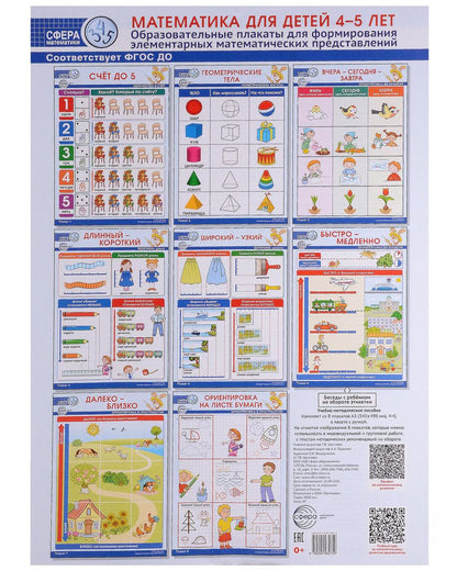 Обложка книги "Математика для детей 4–5 лет. Образовательные плакаты для формирования элементарных математических представлений"