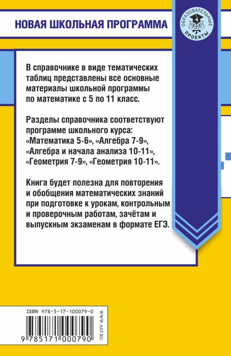 Фотография книги "Математика в таблицах. 10-11 классы"