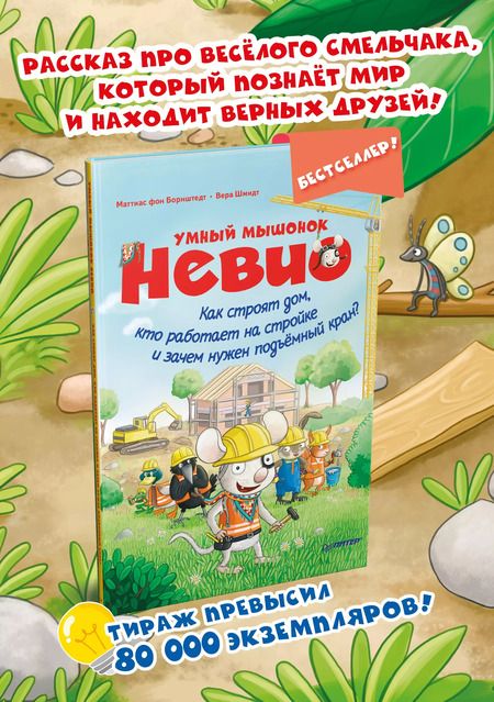 Фотография книги "Маттиас фон: Умный мышонок Невио. Как строят дом, кто работает на стройке и зачем нужен подъёмный кран? 4+"