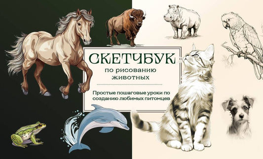 Обложка книги "Николаева: Скетчбук по рисованию животных. Простые пошаговые уроки по созданию любимых питомцев"