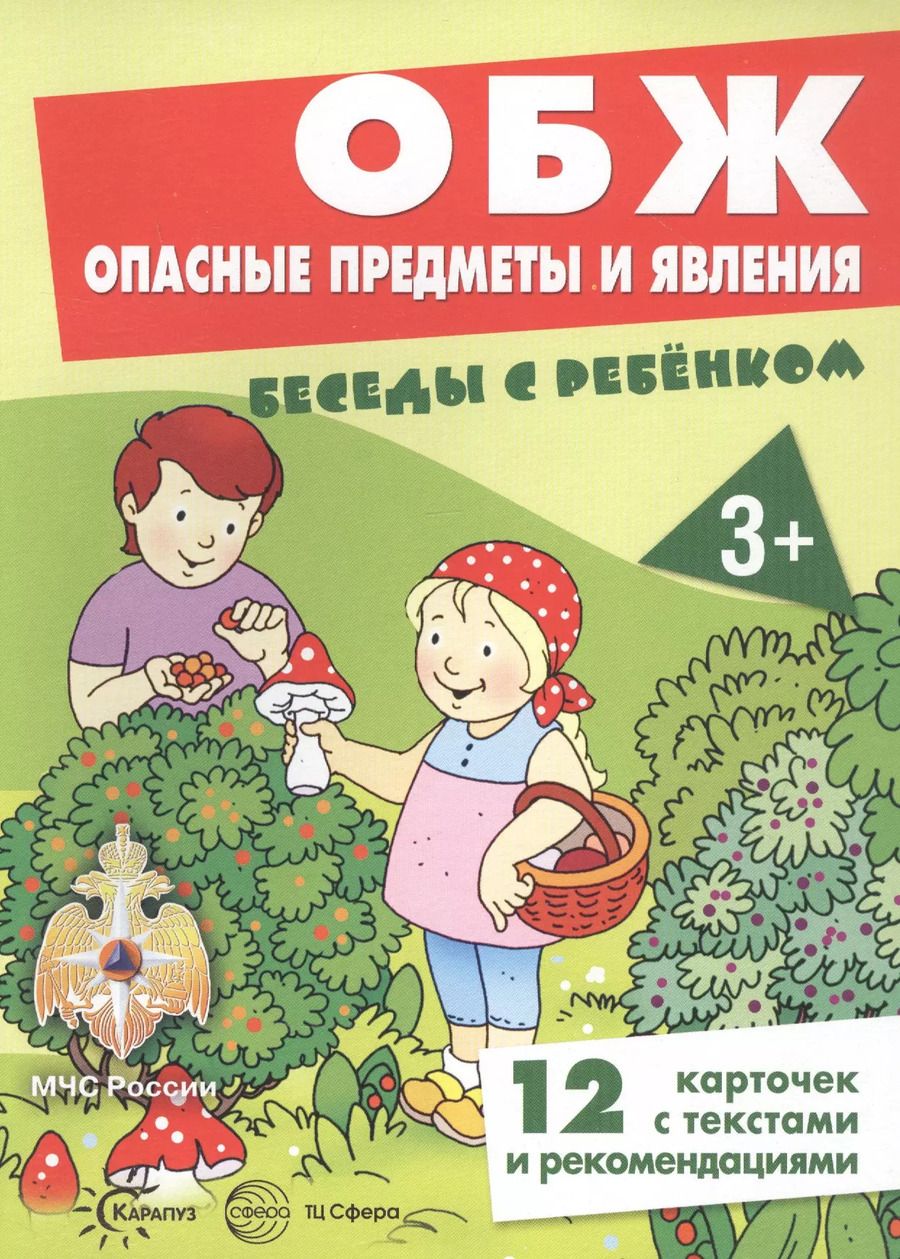 Обложка книги "ОБЖ. Опасные предметы и явления. Беседы с ребенком. 12 карточек с текстами и рекомендациями"