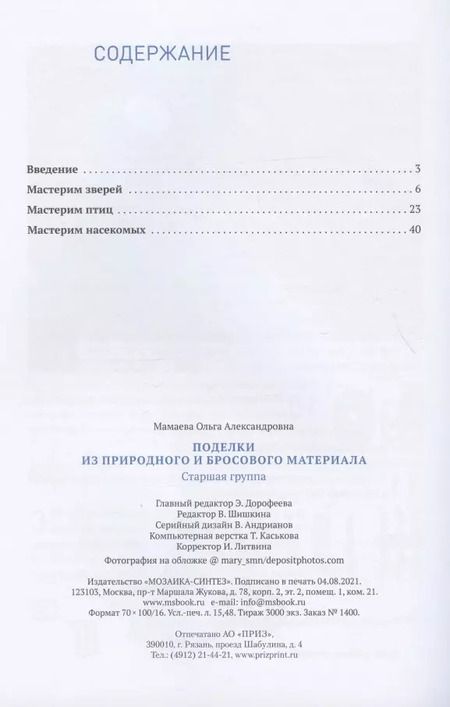 Фотография книги "Ольга Мамаева: Поделки из природного и бросового материала. От рождения до школы. 5-6 лет"