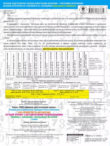 Фотография книги "Ольга Узорова: 3000 примеров по математике. Лучший тренинг. Складываем. Вычитаем. Примеры с окошками. С методическими рекомендациями. 1 класс"