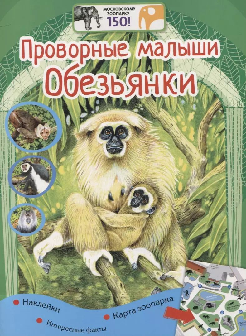 Обложка книги "Проворные малыши.Обезьянки. Наклейки. Интересные факты. Карта зоопарка"