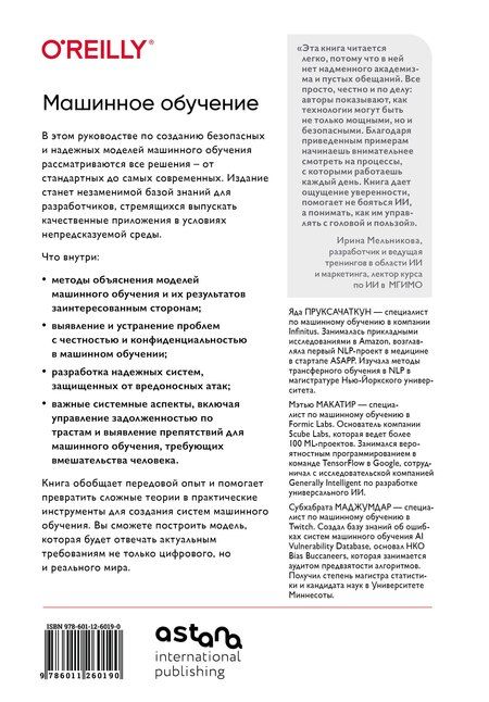 Фотография книги "Пруксачаткун, Макатир, Маджумдар: Машинное обучение. Как построить надежные модели искусственного интеллекта"