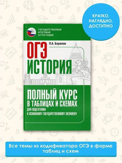 Фотография книги "Пётр Баранов: Основной государственный экзамен: История: полный курс в таблицах и схемах: для подготовки к ОГЭ"