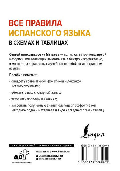 Фотография книги "Сергей Матвеев: Все правила испанского языка в схемах и таблицах"