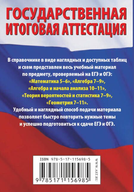 Фотография книги "Слонимская, Слонимский: Математика. Краткий справочник в таблицах и схемах для подготовки к ЕГЭ и ОГЭ"