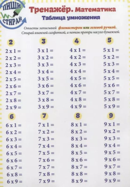 Обложка книги "Справочные материалы Тренажер Математика Табл. Умн. Табл. Умн. Вразброс (Пиши стирай) (лист) (ламини"