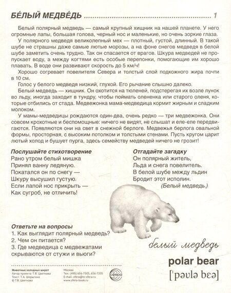 Фотография книги "Татьяна Владиславовна: Демонстрационные картинки "Животные холодных широт". 16 демонстрационных картинок с текстом на обороте"