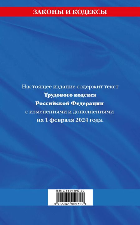Фотография книги "Алла Борисова: Трудовой кодекс РФ по сост. на 01.02.24 / ТК РФ"