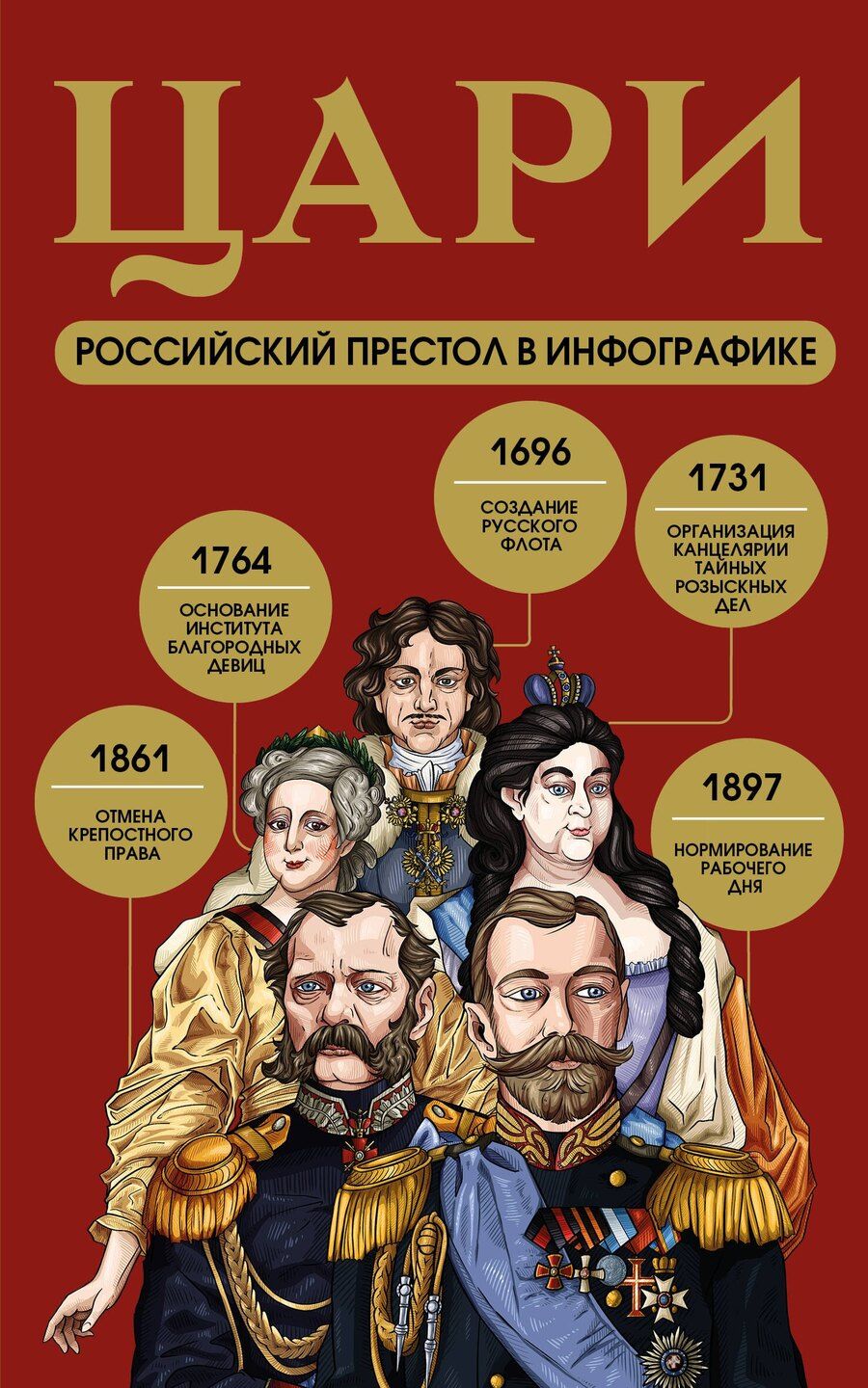 Обложка книги "Цари. Российский престол в инфографике"