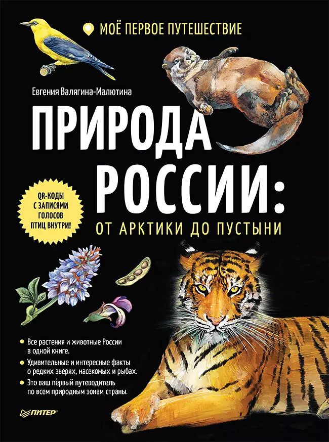 Обложка книги "Евгения Валягина-Малютина: Природа России: от Арктики до пустыни. Моё первое путешествие. Записи голосов птиц - внутри под QR-кодом!"